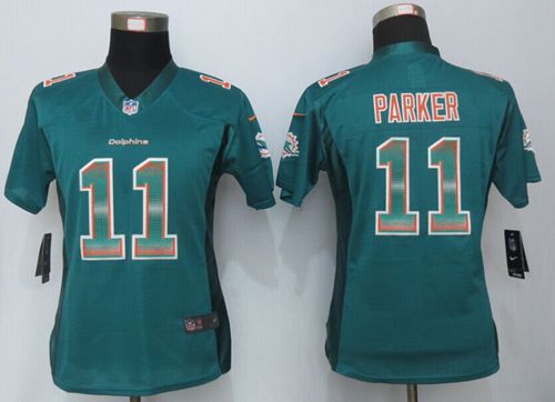 Nike Dolphins #11 DeVante Parker Aqua Green Team Color Women's Stitched NFL Elite Strobe Jersey - Click Image to Close